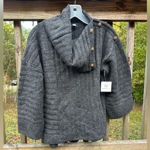 Rafaella Charcoal Knit Cowl Neck Sweater Gold Buttons - PM - Acrylic/Wool
